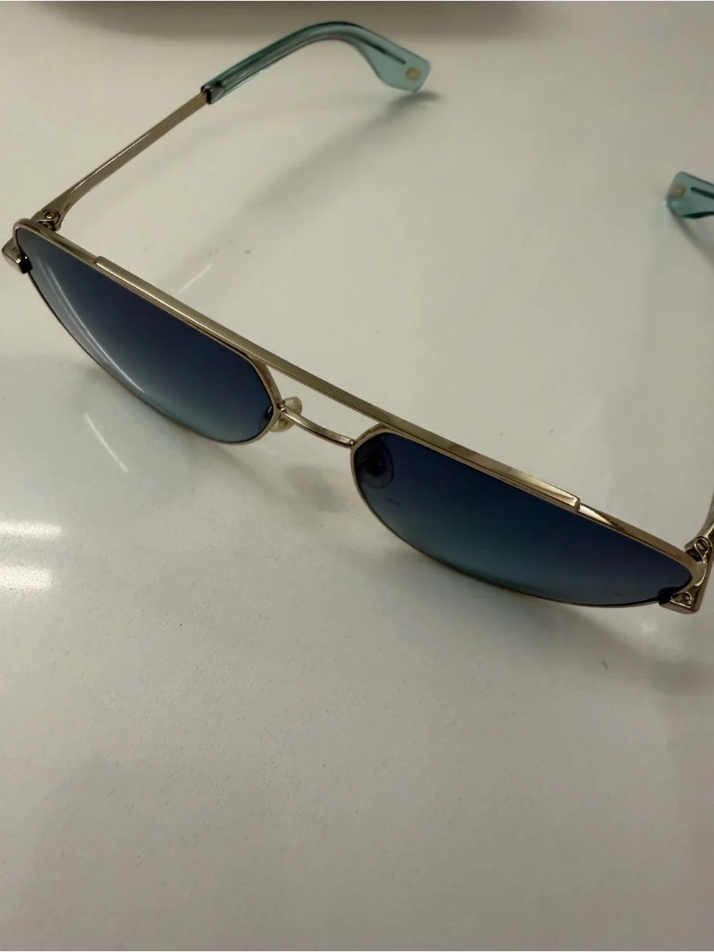Marc Jacobs Gold Frame Sunglasses with Blue-Green Gradient Lenses
